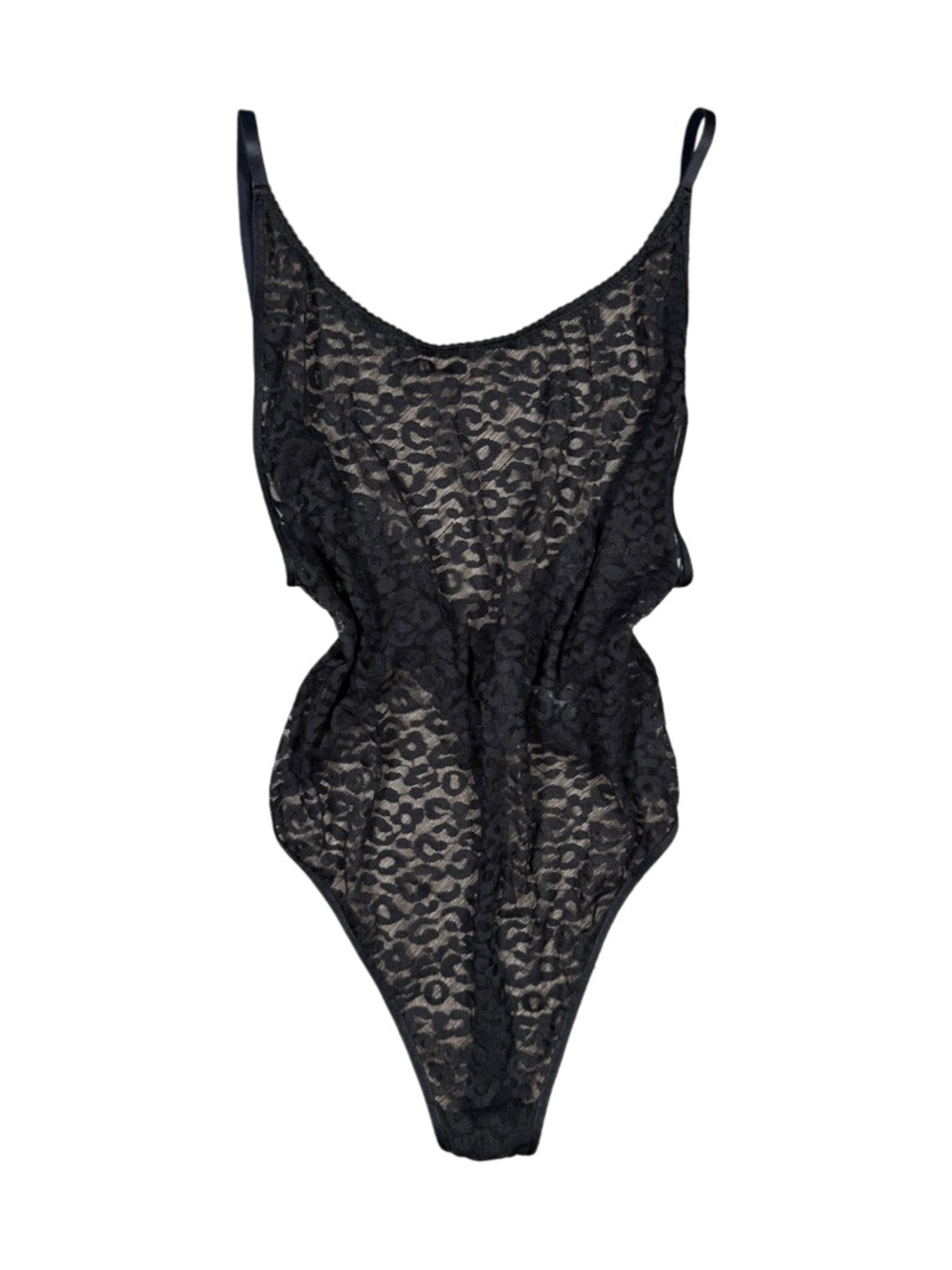 H&M Black Sheer Lace Chemise Leopard Print Bodysuit